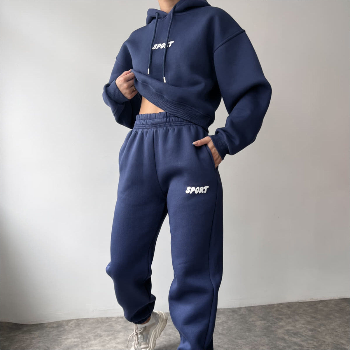 Damen Sport-Hoodie-Set Weiches Material Hochtaillierte Jogginghosen