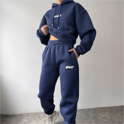 Damen Sport-Hoodie-Set Weiches Material Hochtaillierte Jogginghosen