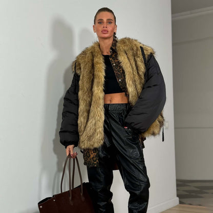 Damen Modische Jacke Kunstfellkragen Eveloria