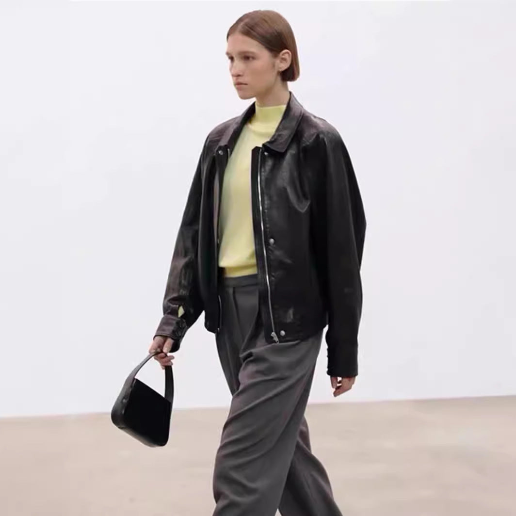Damen Kunstlederjacke Voluminöse Ärmel Eveloria