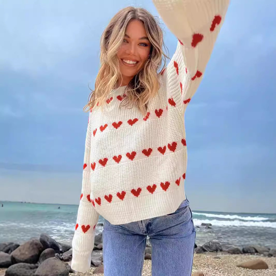 Damen Herzpullover Weiches Strickmuster