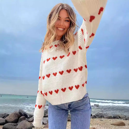 Damen Herzpullover Weiches Strickmuster