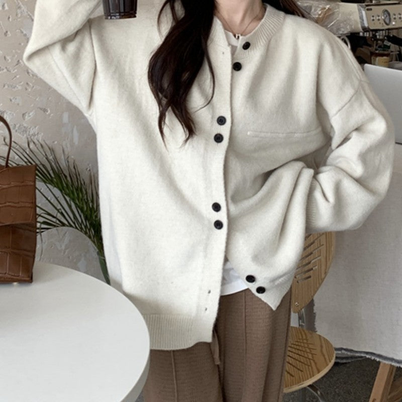 Damen Strickjacke Weichgarn Knopflos Beige - Eveloria