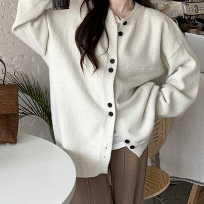 Damen Strickjacke Weichgarn Knopflos Beige - Eveloria