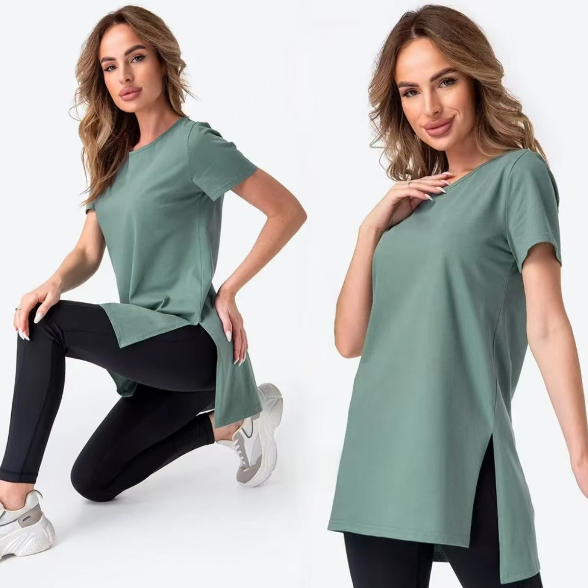 Damen Longline T-Shirt mit Schlitzen Hochwertiges Baumwoll-Material - Eveloria
