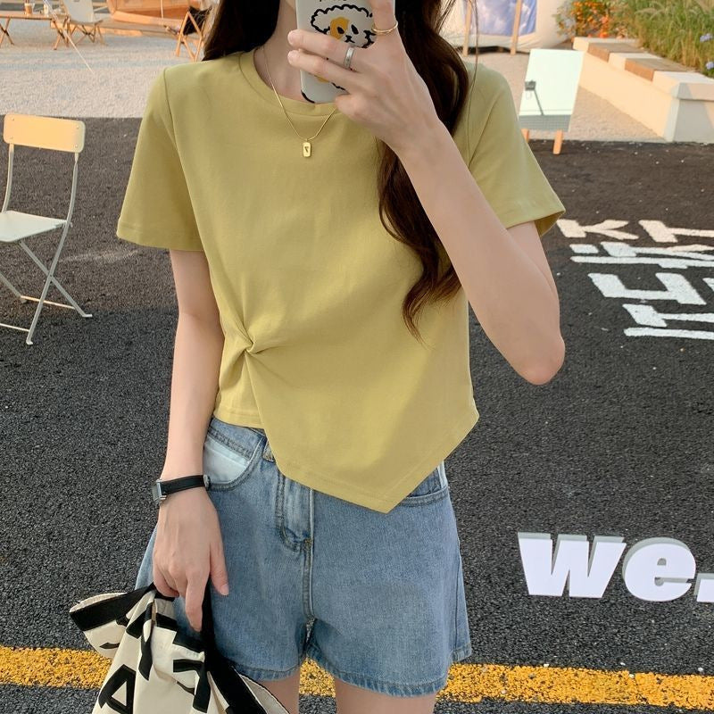 Damen T-Shirt Cropped mit Knoten-Design Modern