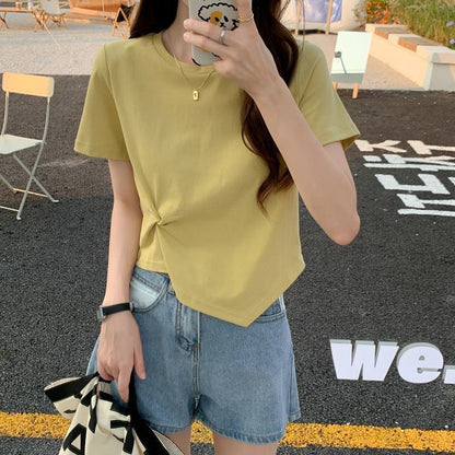 Damen T-Shirt Cropped mit Knoten-Design Modern