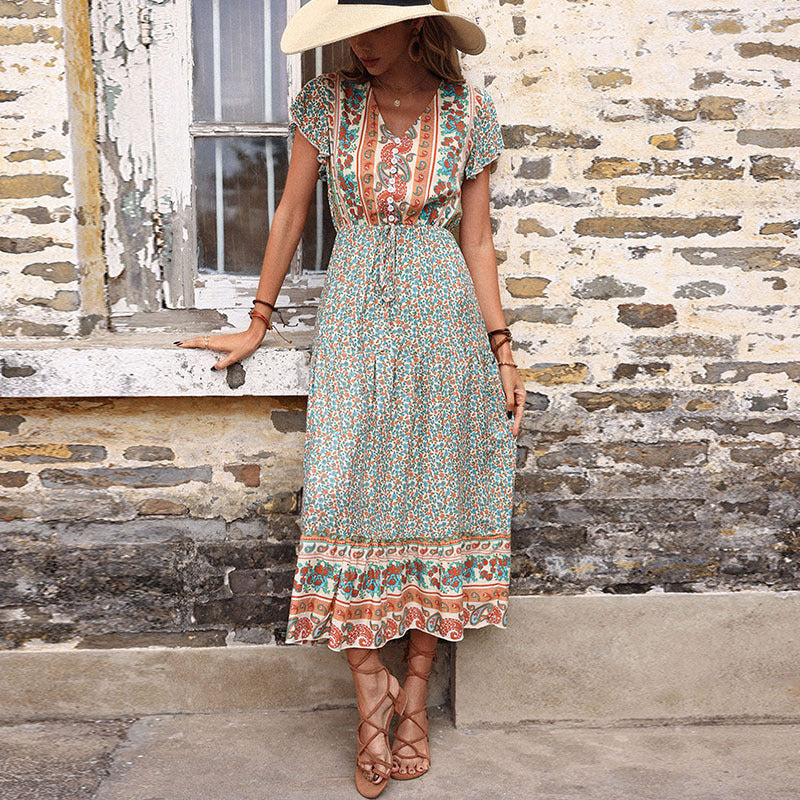 Damen Maxi-Kleid Floralmuster Elastisch Eveloria