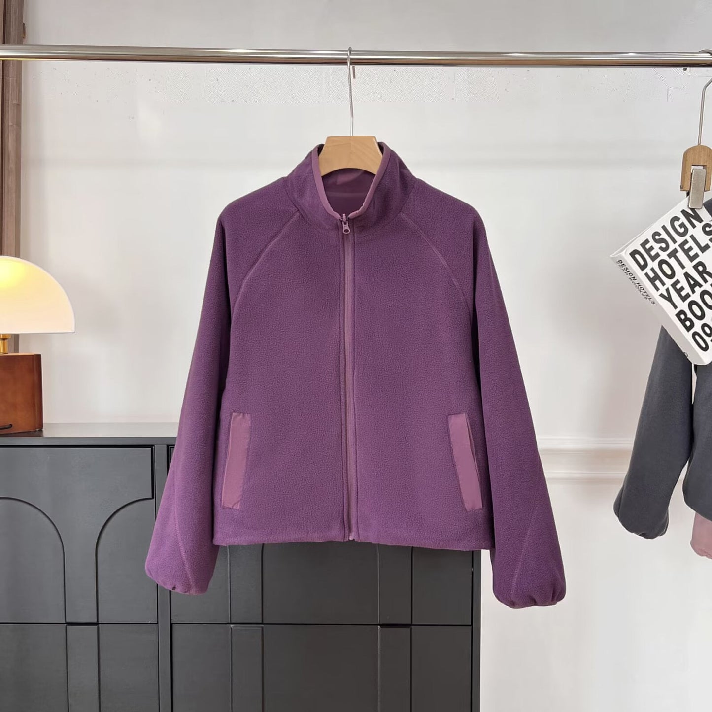 Damen Fleecejacke Hochkragen Eingrifftaschen Kuschelig