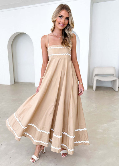 Damen Maxikleid A-Linie Sommer Raffinierte Zierborten Eveloria