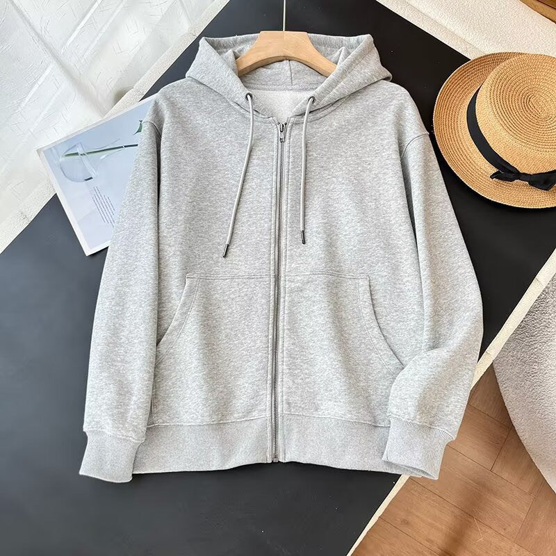 Damen Zip-Hoodie Sportlich Kängurutaschen Grau Eveloria
