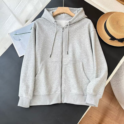 Damen Zip-Hoodie Sportlich Kängurutaschen Grau Eveloria