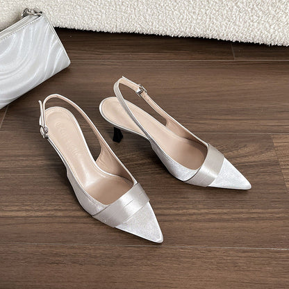 Damen Sling Pumps Satin Elegantes Design Hochhackig Eveloria