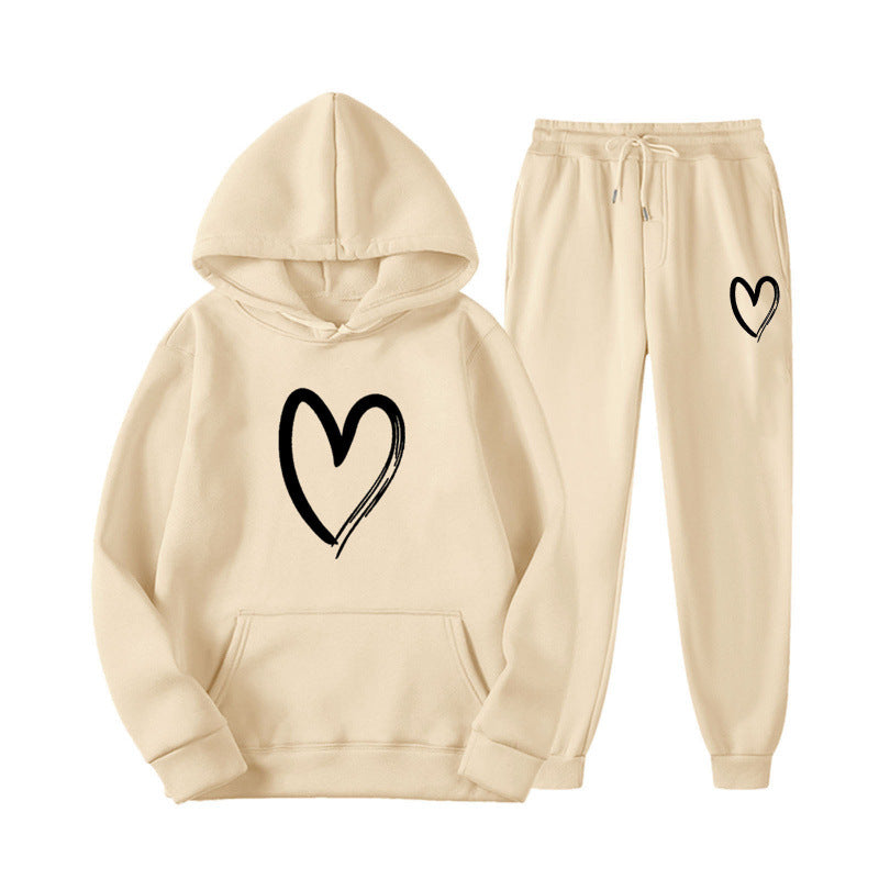 Damen Sweatsuit Kängurutasche Herzprint Eveloria