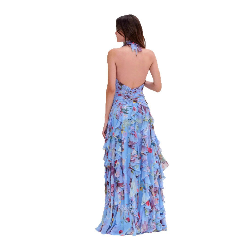 Damen Maxikleid Rüschen Voluminös