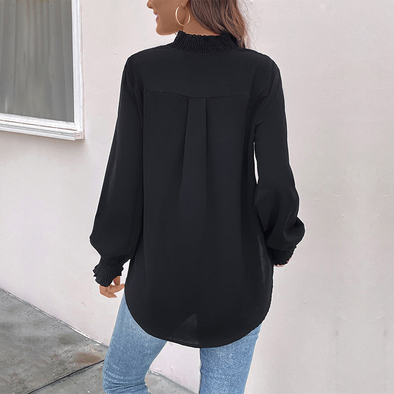 Damen Viskosebluse mit Puffärmeln und V-Ausschnitt