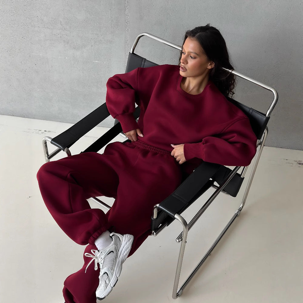 Damen Sport-Loungewear-Anzug Crop- Weites Bein Schwarz Eveloria - Eveloria