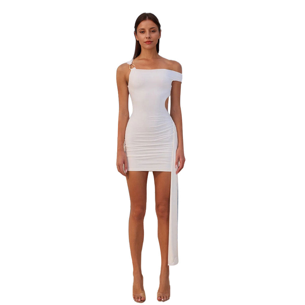 Damen Minikleid Asymmetrisch Rüschendetails Elegantes Design