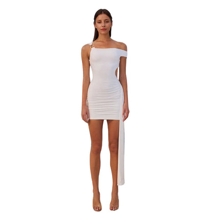 Damen Minikleid Asymmetrisch Rüschendetails Elegantes Design
