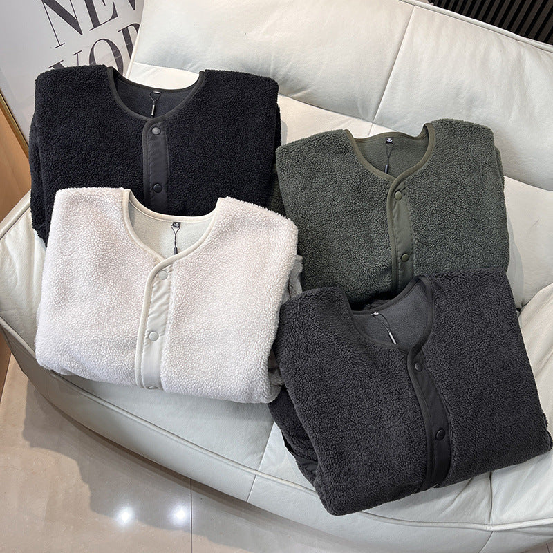 Damen Fleecejacke Warm Gefüttert mit Druckknopfverschluss