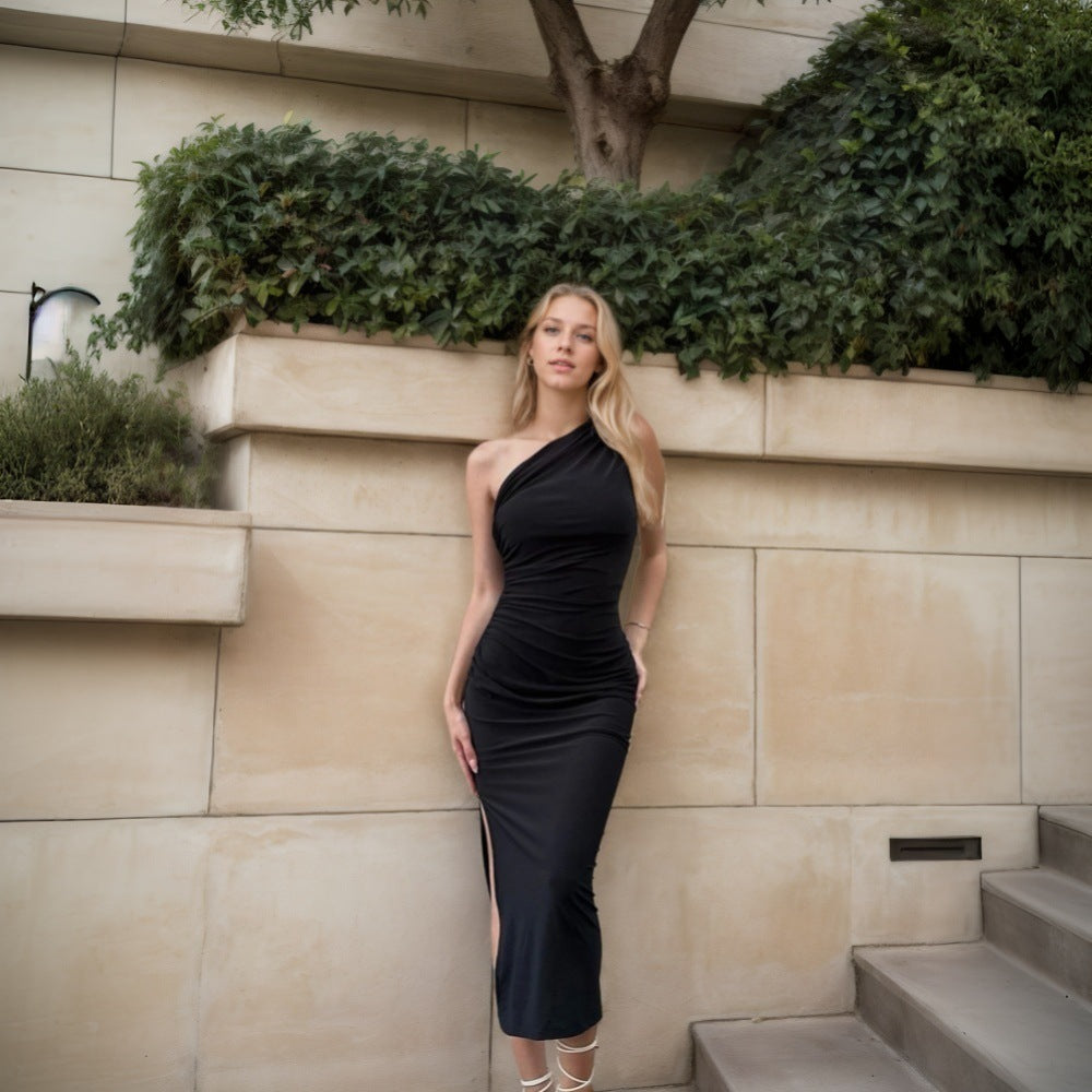 Damen Wickelkleid Asymmetrischer Ausschnitt Rüschen-Finish Elegantes