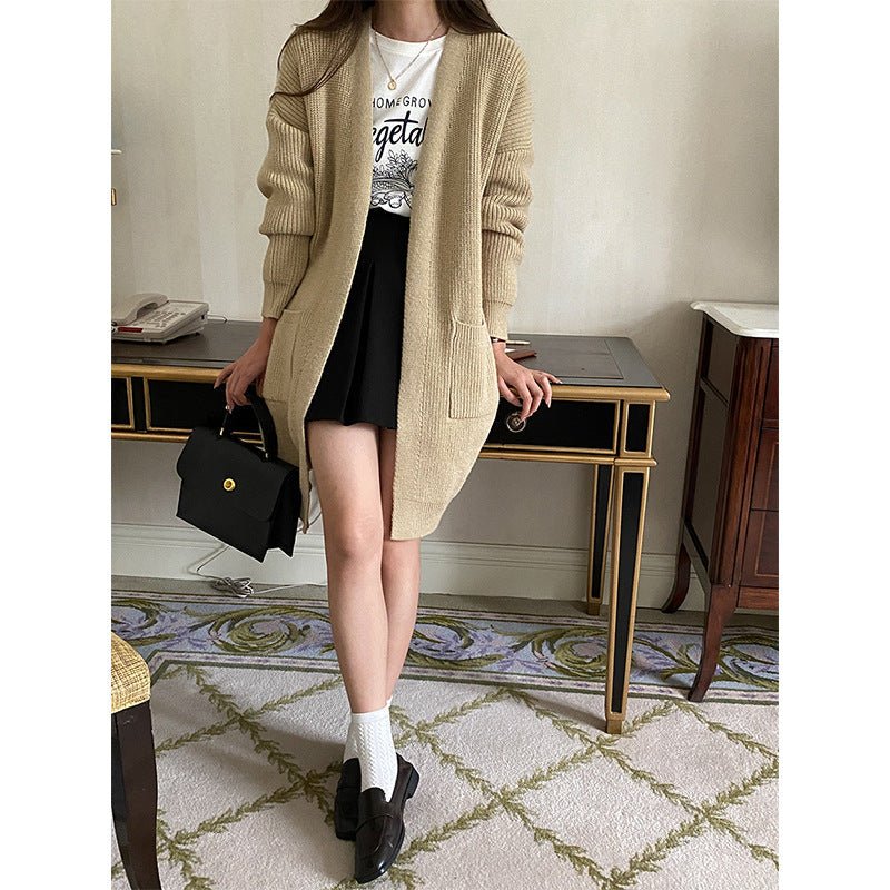 Damen Strickcardigan Leicht Mit Taschen Beige