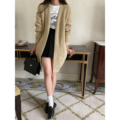 Damen Strickcardigan Leicht Mit Taschen Beige