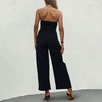 Damen Rückenfreier Jumpsuit Weites Bein Eleganter Brustakzent