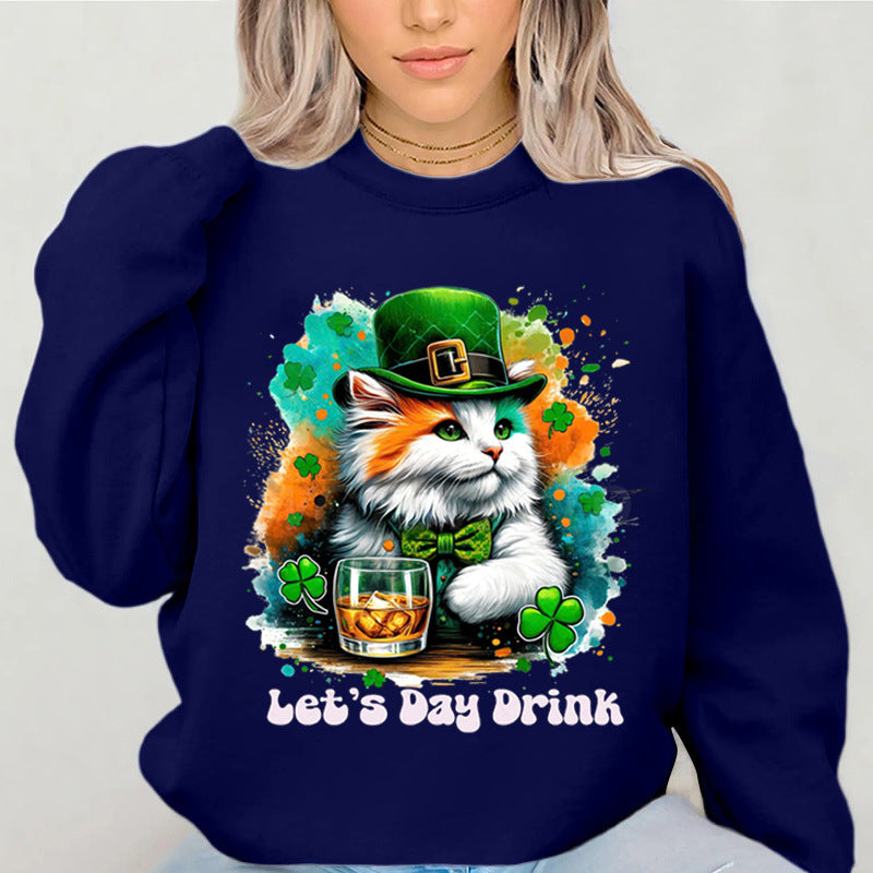 Damen Sweatshirt mit Katzenmotiv und Schriftzug