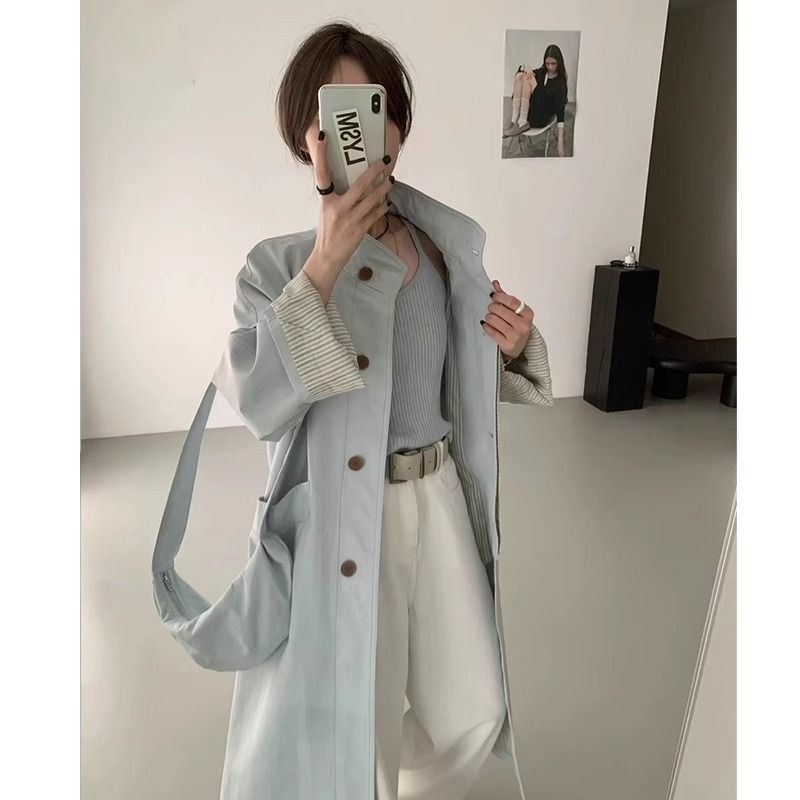 Damen Trenchcoat Oversized Baumwolle Knöpfe Beige