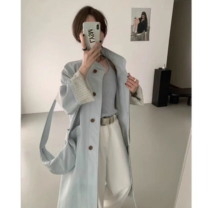 Damen Trenchcoat Oversized Baumwolle Knöpfe Beige