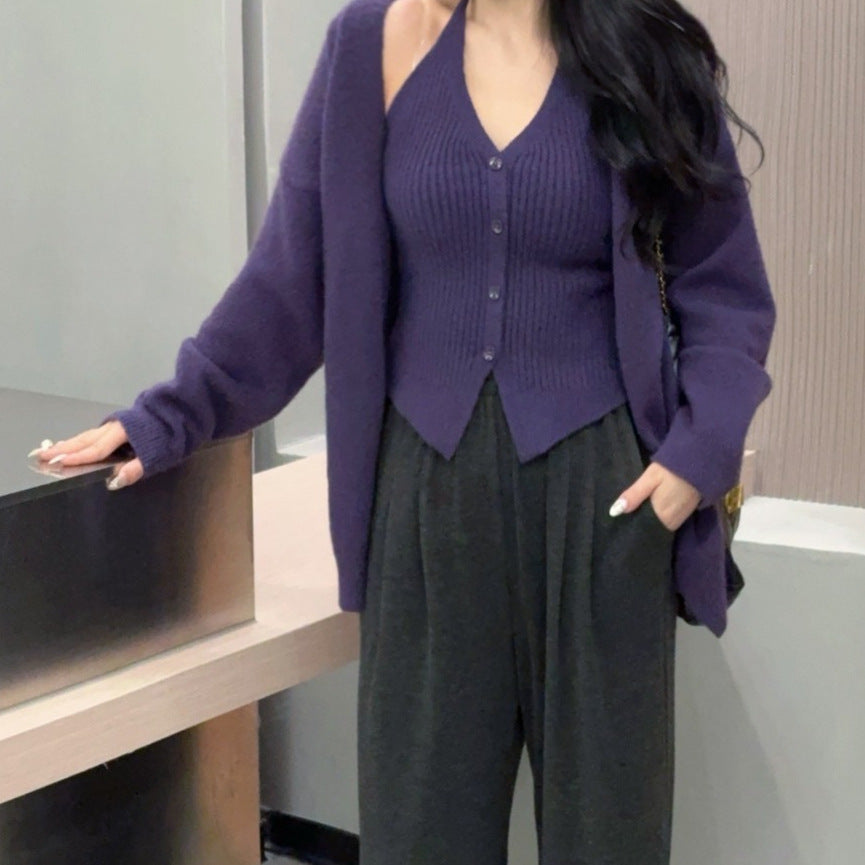 Damen Strickjacke mit Knöpfen Lässig Braun