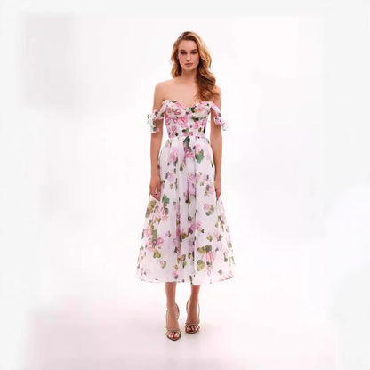 Damen Schulterfreies Blumenkleid Eveloria