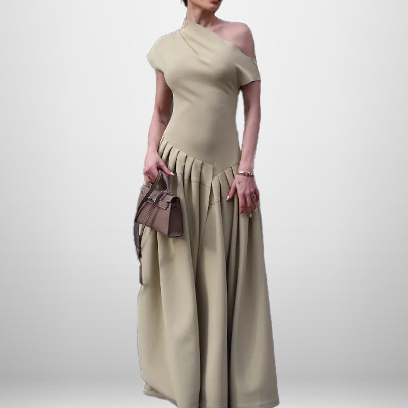 Damen One-Shoulder Maxikleid mit Faltenwurf und fließendem Rock