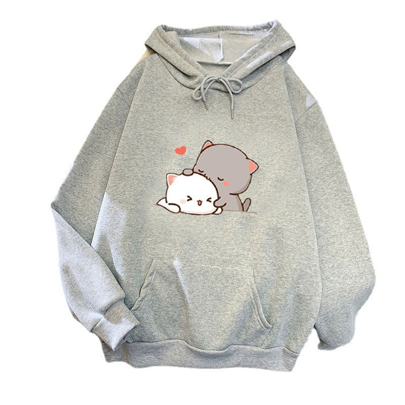 Damen Kapuzenpullover Katzenmotiv Bequem Grün
