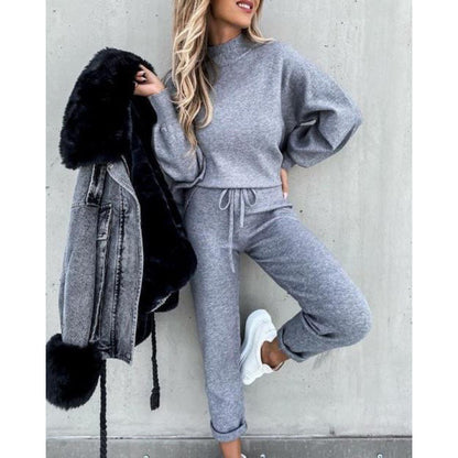 Damen Sportanzug Elegant Kragen Weite Ärmel Eveloria