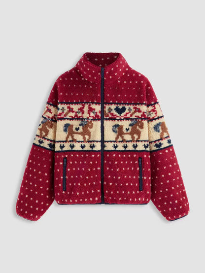 Damen Fleecejacke Tiermuster Hochkragen Eveloria