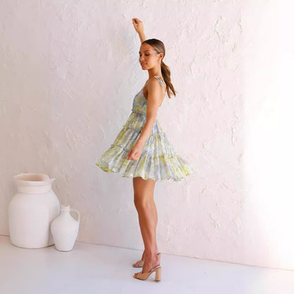 Damen Sommerkleid Rüschendetails Spaghettiträger