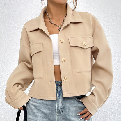 Damen Chino-Jacke Lässig Knopfdetails Praktische Taschen Beige - Eveloria