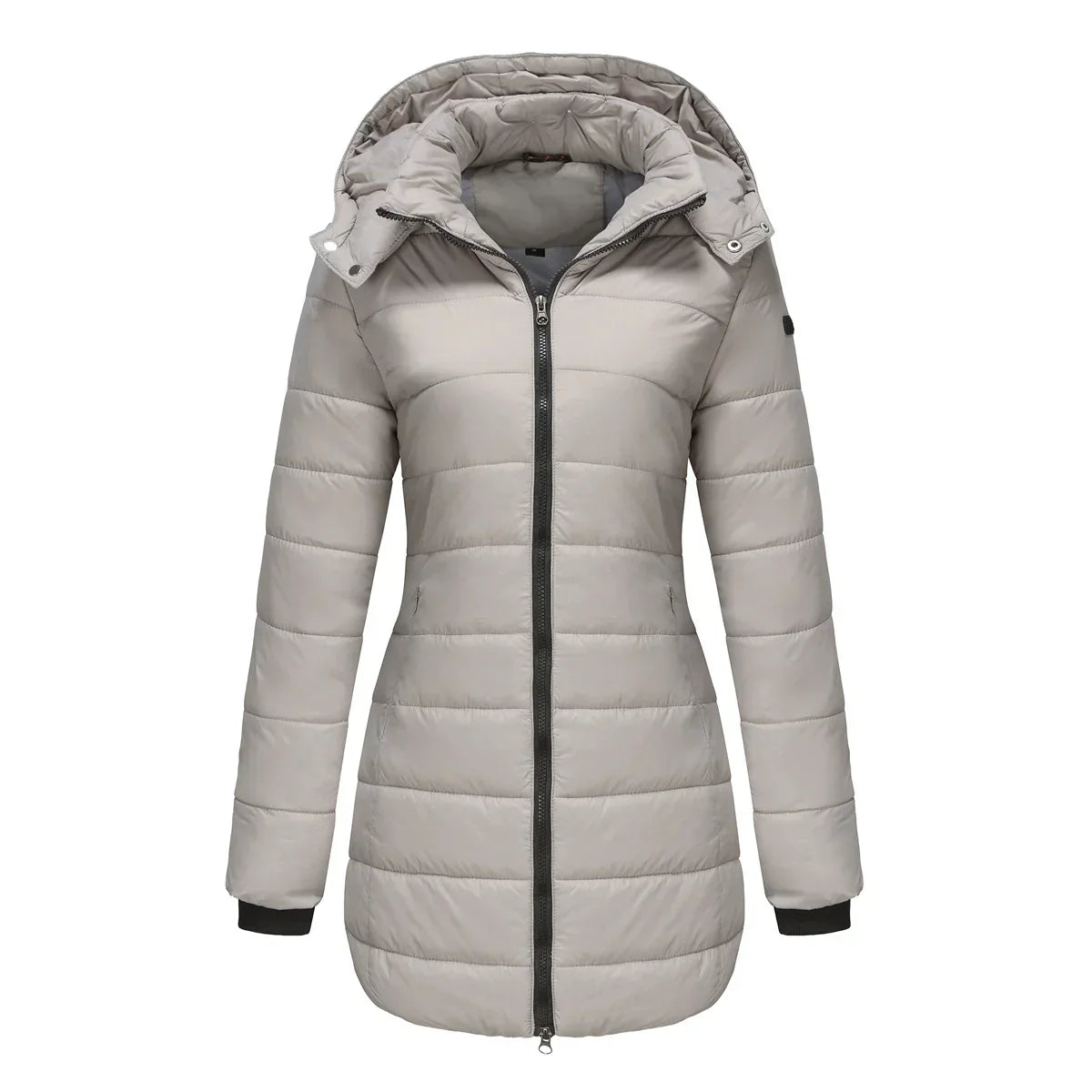 Damen Pufferjacke Steppdesign Mittellang Abnehmbare Kapuze