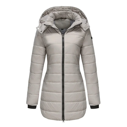 Damen Pufferjacke Steppdesign Mittellang Abnehmbare Kapuze