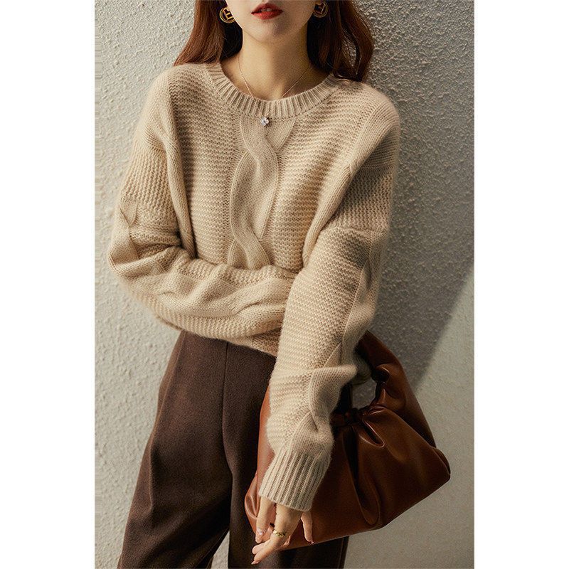Damen Strickpullover Strukturiertes Muster Beige