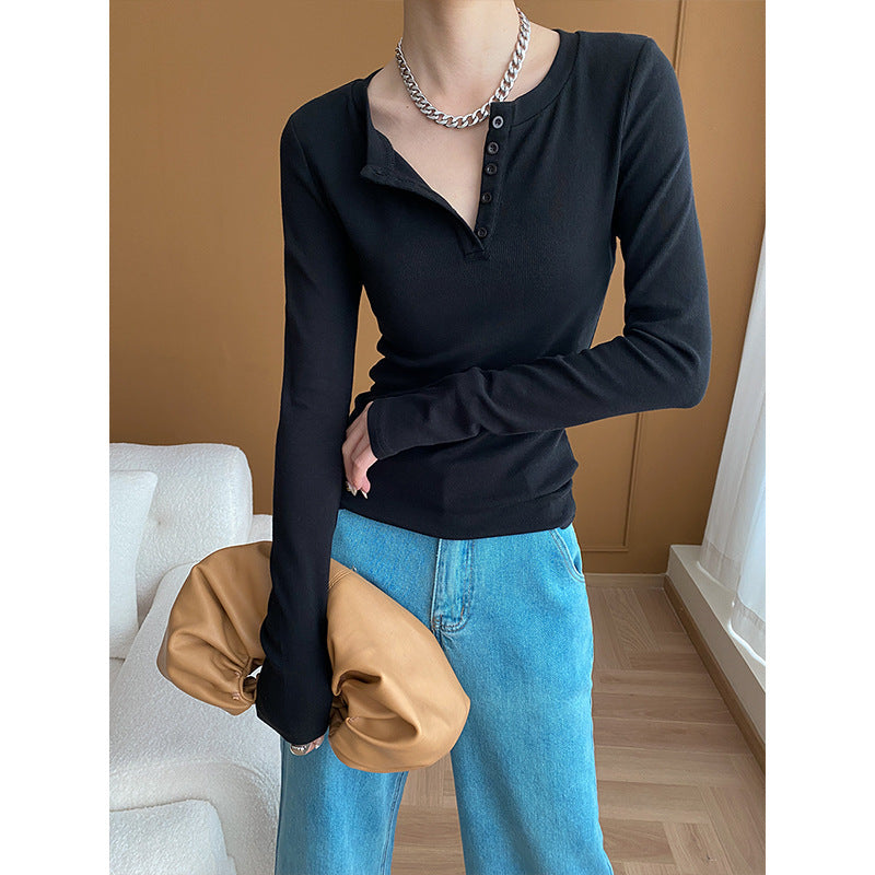 Damen Langarmshirt Knopfleiste Casual Stil Weiße Farbe Eveloria - Eveloria