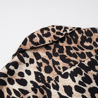 Damen Leopardenjacke Kurz Urban Stil mit Taschen