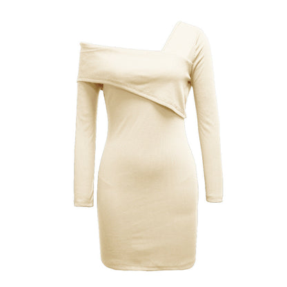 Damen Mini-Kleid Asymmetrischer Ausschnitt Langer Ärmel Eveloria