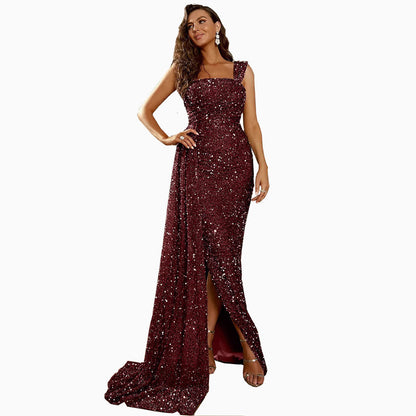 Eveloria Damen Abendkleid Glitzernd Schmal Schlitz Dekorative Träger