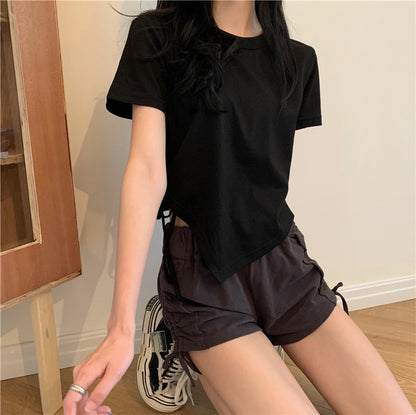 Damen Crop- Asymmetrisch Locker Bauchfrei
