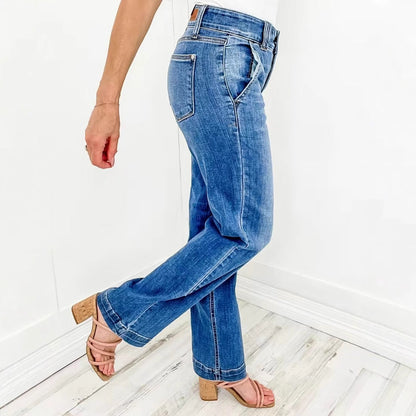 Damen High-Waist Jeans Weite Bein Eveloria