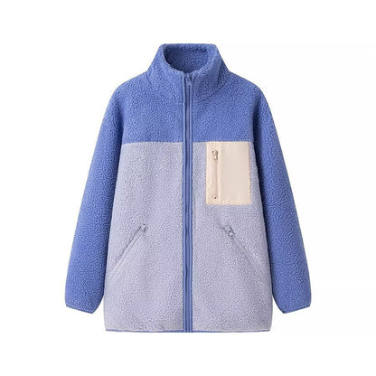 Damen Fleecejacke Hochkragen Praktische Taschen Grau Eveloria