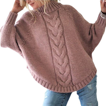 Damen Strickpullover Hochkragen Zopfmuster